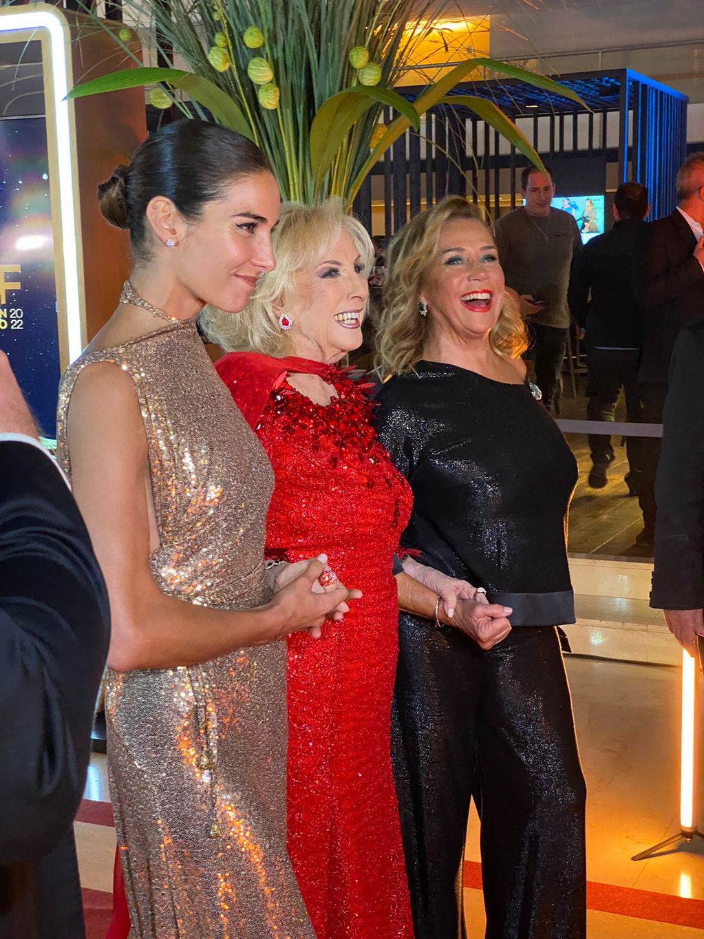 Mirtha Legrand, Marcela Tinayre y Juanita Viale en la alfombra roja de los Premios Martín Fierro 2022.