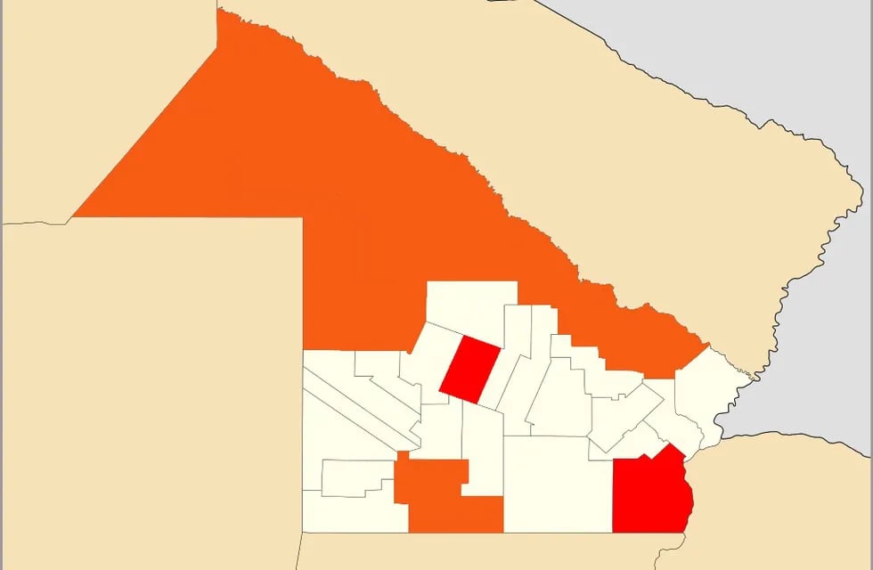 El mapa de departamentos afectados en Chaco.