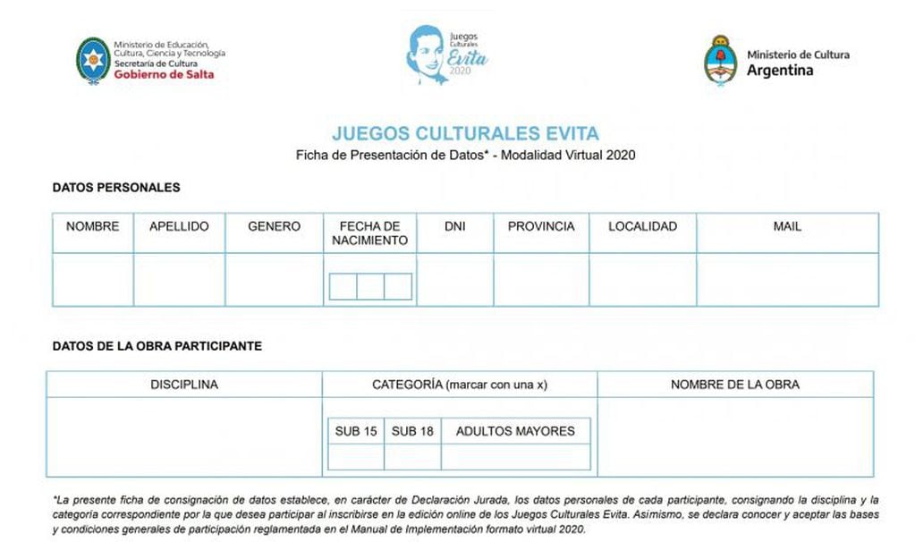 Artistas salteños pueden participar de los Juegos Evita 2020 (Cultura Salta)