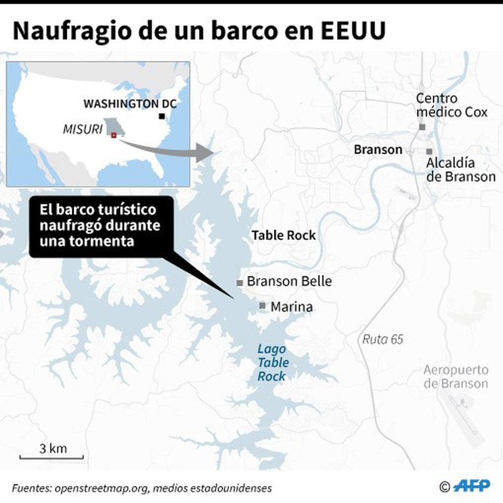 Localización del naufragio de un barco turístico en el lago Table Rock (Misuri) - AFP / AFP