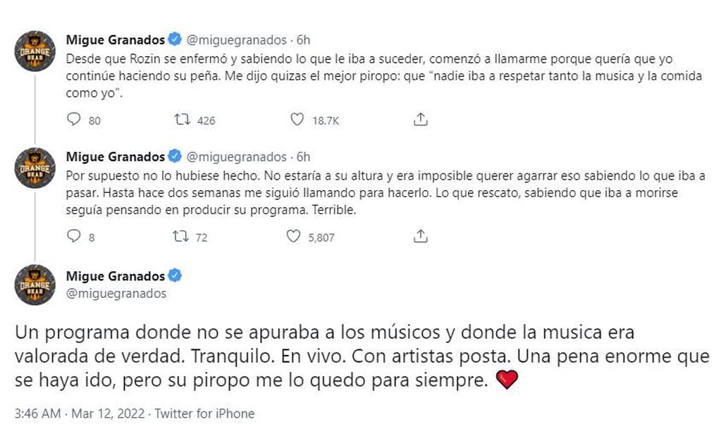 El hijo de Pablo Granados habló a través de Twitter sobre su relación con el productor televisivo.