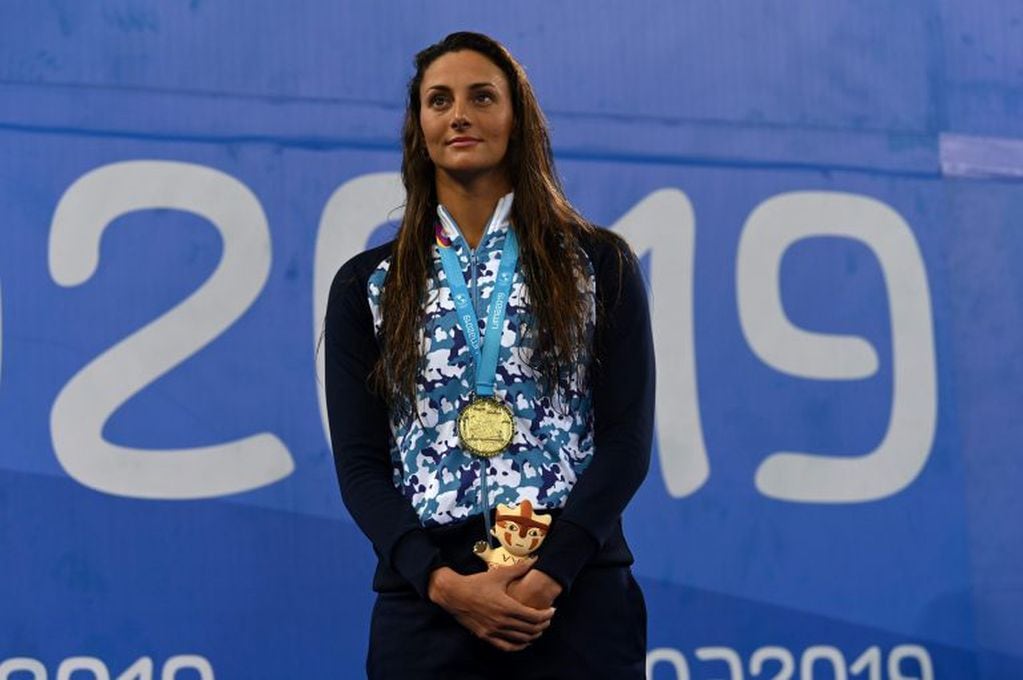 Virginia Bardach medalla de oro Lima 2019. (Photo by Pedro PARDO / AFP)