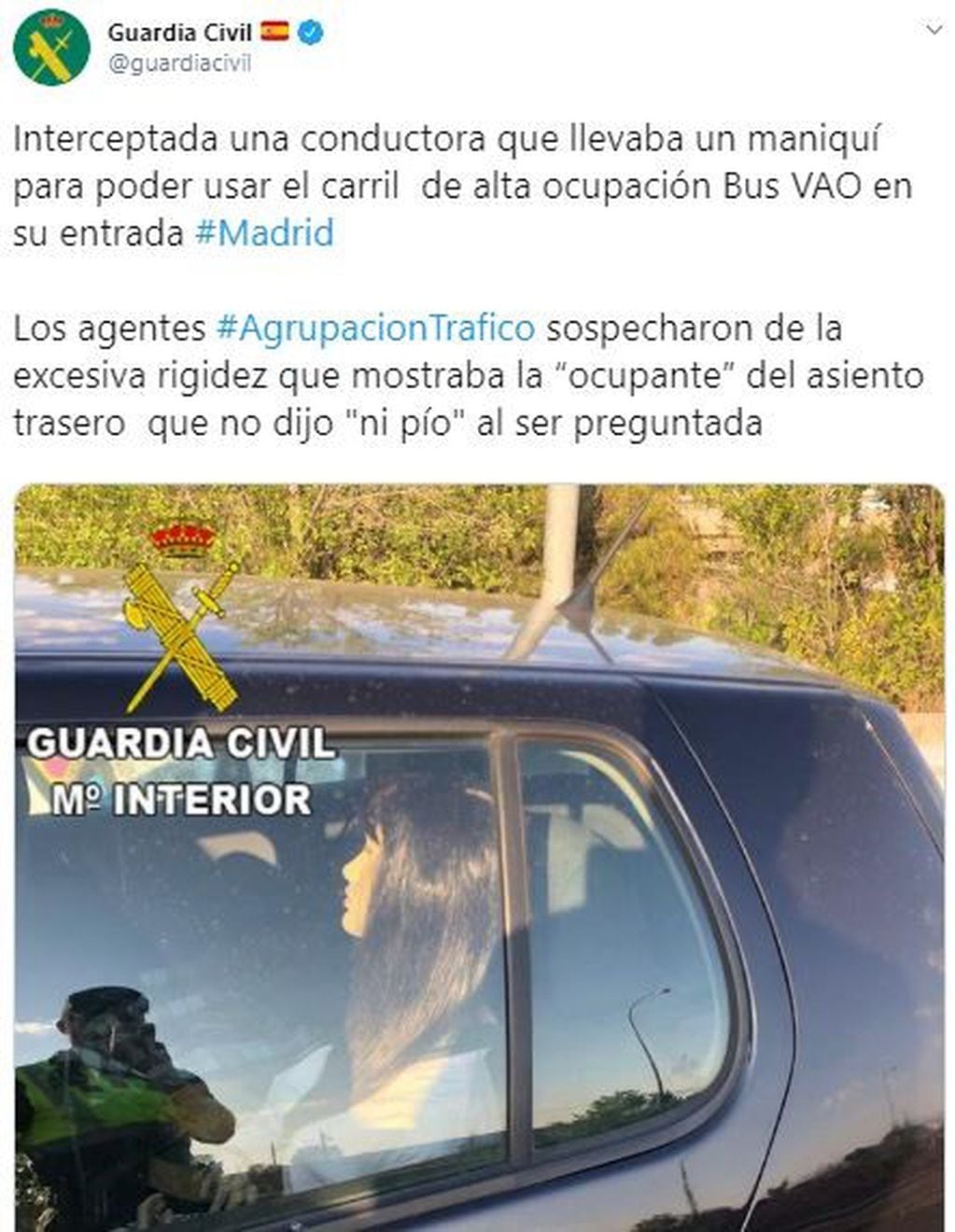 La publicación de la Guardia Civil Española (Foto: Twitter)