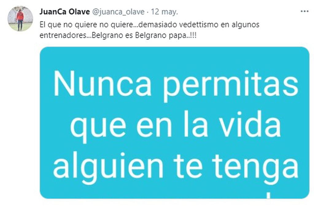 El enojo de Juanca Olave contra los técnicos que ponen pretensiones para dirigir a Belgrano.