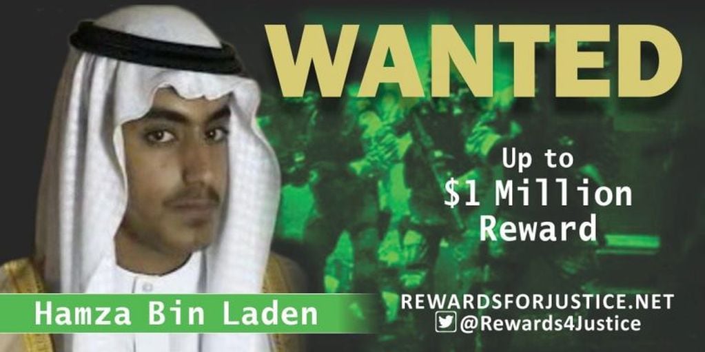 La publicación del Departamento de Estados Unidos donde ofrecían un millón de dólares por información útil sobre el paradero de Hamza bin Laden.