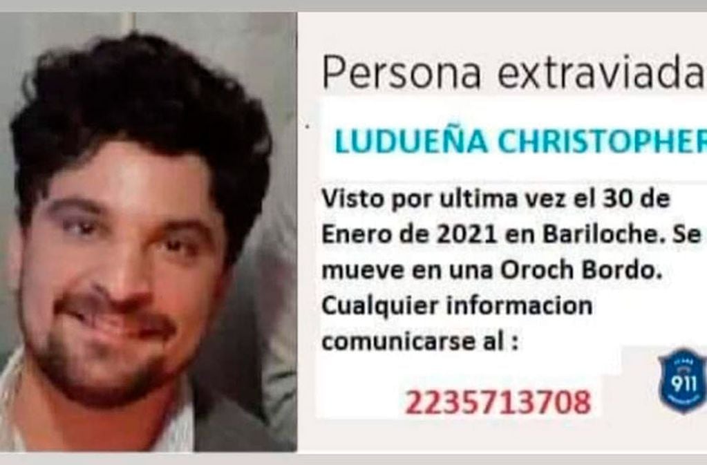 Christopher Ludueña, joven desaparecido en Bariloche.
