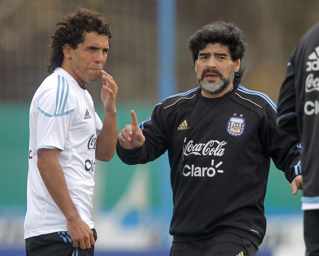 Tevez disputó el Mundial de Sudáfrica 2010, con Maradona como técnico de la Selección.