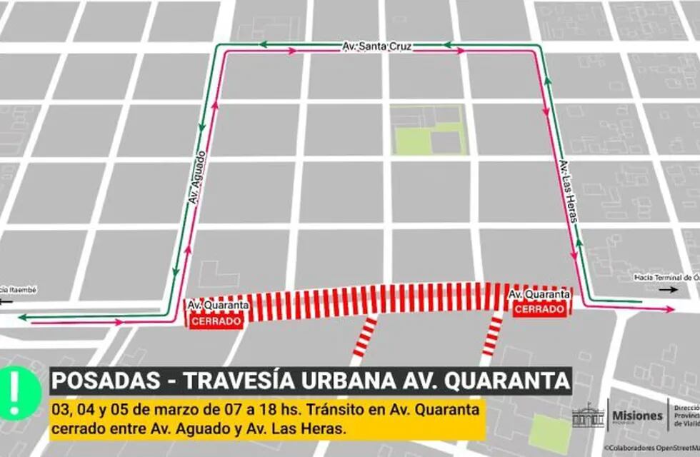 Por obras de Travesía Urbana, habrá interrupción del tránsito en avenidas de Posadas.