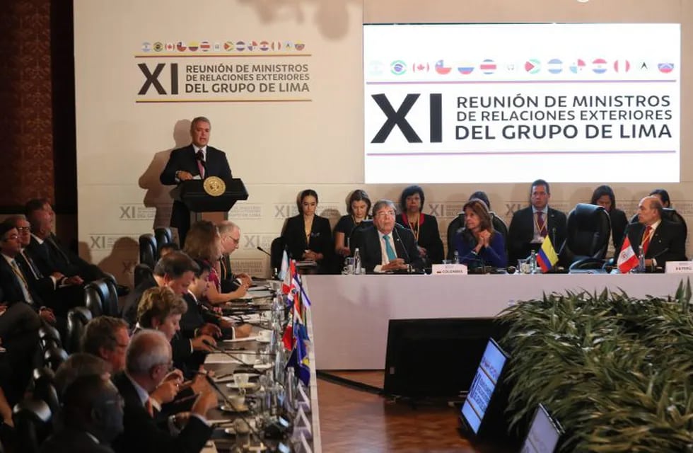 El presidente de Colombia, Iván Duque, habla en la cumbre del Grupo de Lima, cuyo tema central es el estrechamiento del cerco diplomático al régimen de Nicolás Maduro
