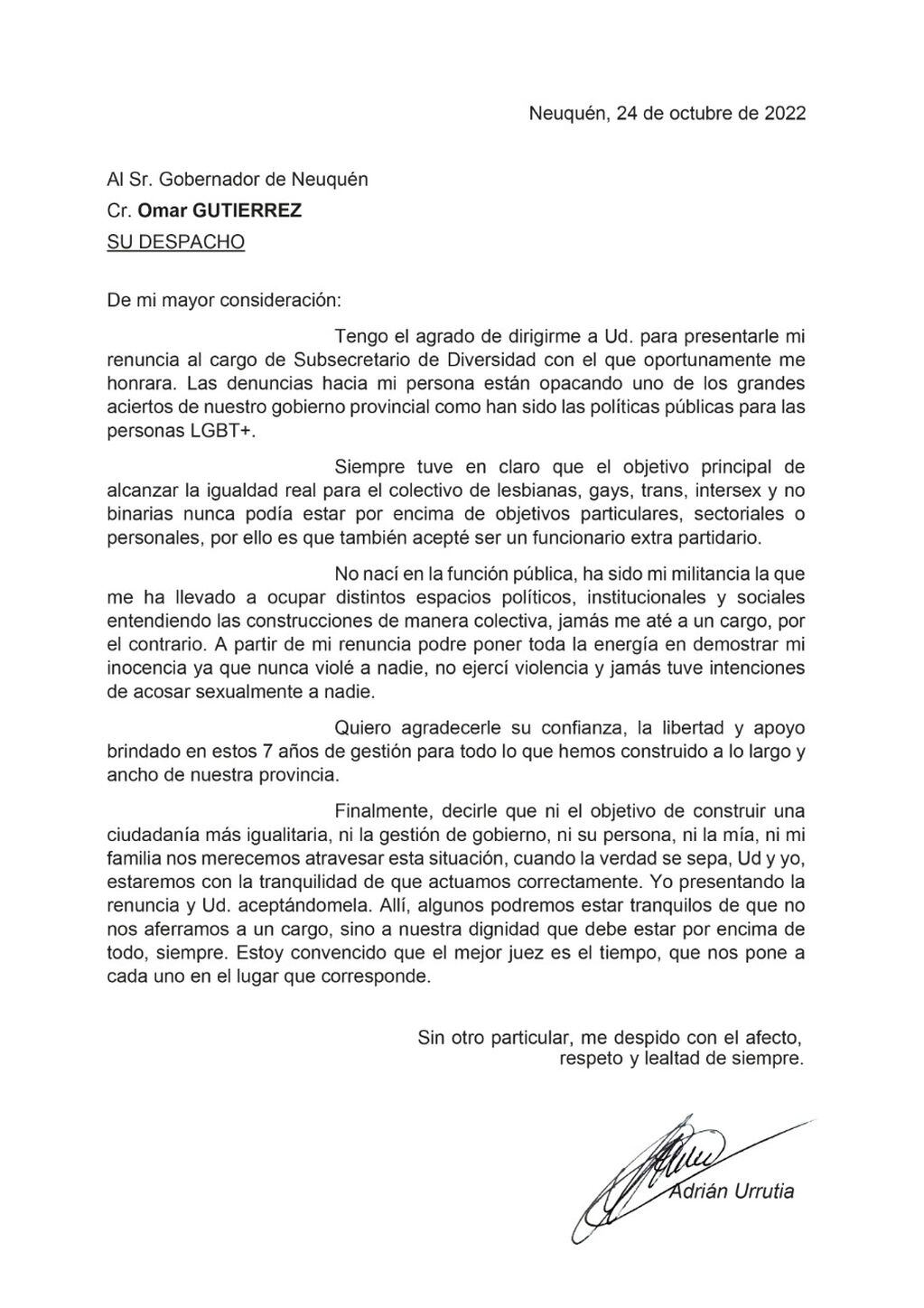 La renuncia de Adrián Urrutia.