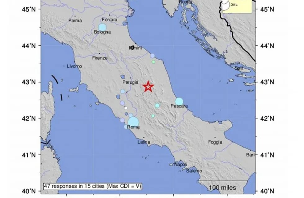 ITA01 PERUGIA (ITALIA) 26/10/2016.- Fotografía cedida hoy, 26 de octubre de 2016, por el Servicio Geológico de los Estados Unidos (USGS) que muestra el lugar donde se produjo un terremoto superior a los 5 grados en la escala Ritcher en Perugia, Italia. EFE/Usgs FOTOGRAFu00cdA CEDIDA/ SOLO USO EDITORIAL/ NO VENTAS
