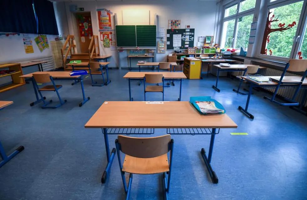 A picture taken on May 4, 2020 shows chairs and tables in a classroom at the Petri primary school, in Dortmund, western Germany, amid the new coronavirus Covid-19 pandemic. - The primary schools in North Rhine-Westphalia are to reopen on May 7, 2020 as planned for fourth-graders. (Photo by Ina FASSBENDER / AFP)